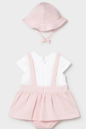 Mayoral Yazlık Kız Bebek Etek Salopet Şapka Set Pembe - Thumbnail