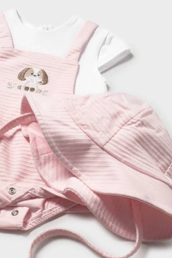 Mayoral Yazlık Kız Bebek Etek Salopet Şapka Set Pembe