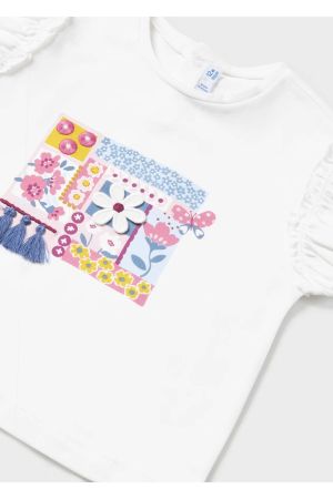 Mayoral Yazlık Kız Bebek Kısa Kol T-shirt Beyaz - Thumbnail