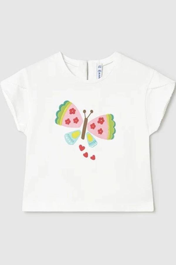 Mayoral Yazlık Kız Bebek Kısa Kol T-shirt Beyaz