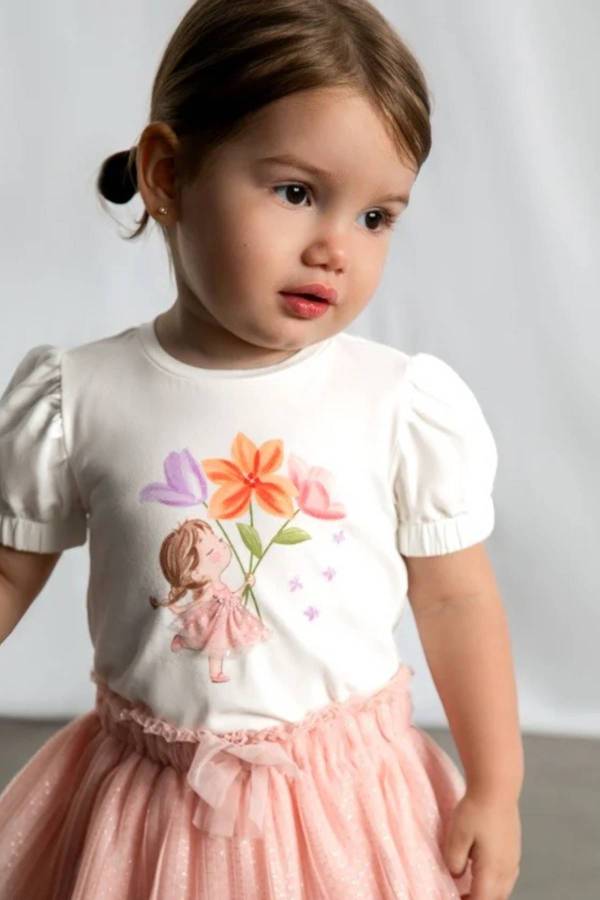 Mayoral Yazlık Kız Bebek Kısa Kol T-shirt Ekru
