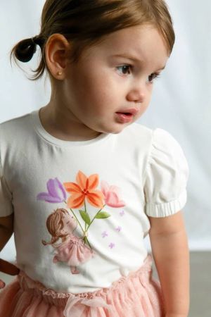 Mayoral Yazlık Kız Bebek Kısa Kol T-shirt Ekru - Thumbnail