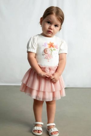 Mayoral Yazlık Kız Bebek Kısa Kol T-shirt Ekru - Thumbnail