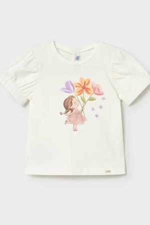Mayoral Yazlık Kız Bebek Kısa Kol T-shirt Ekru - Thumbnail