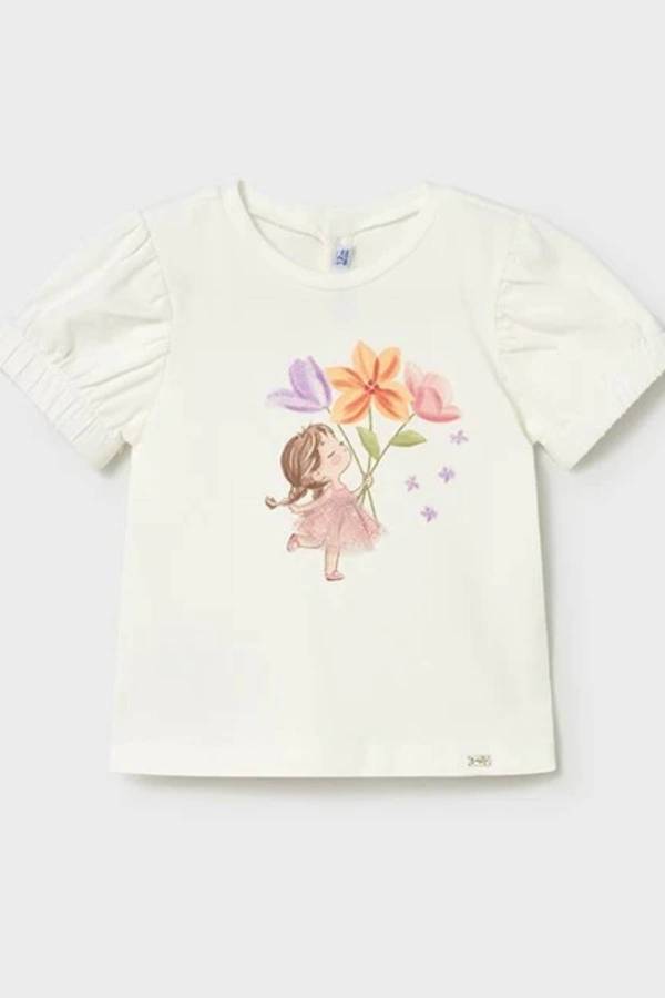 Mayoral Yazlık Kız Bebek Kısa Kol T-shirt Ekru