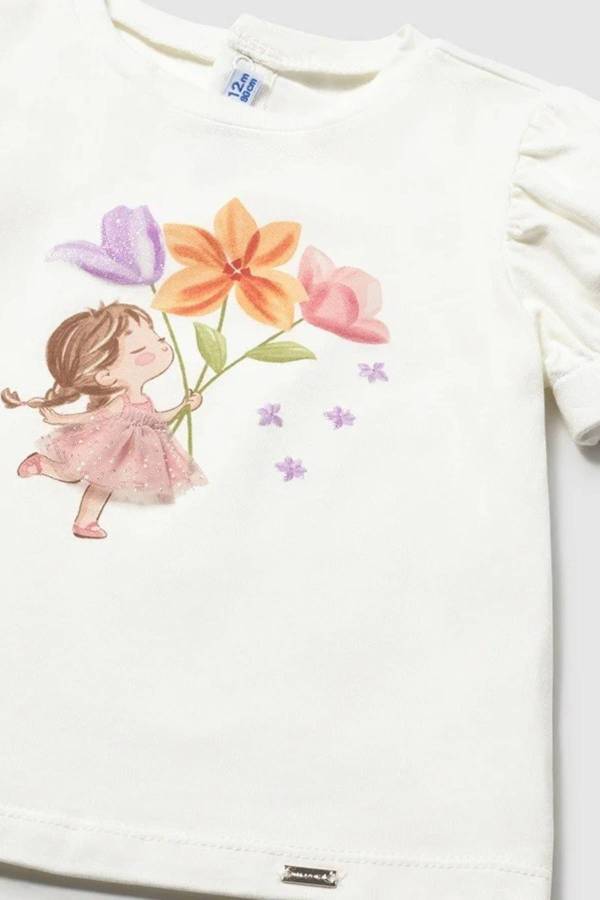 Mayoral Yazlık Kız Bebek Kısa Kol T-shirt Ekru