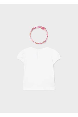 Mayoral Yazlık Kız Bebek Kısa Kol T-shirt Saç Bandı Set Beyaz - Thumbnail