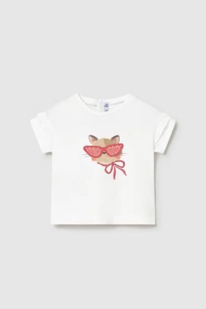 Mayoral - Mayoral Yazlık Kız Bebek Kısa Kol T-shrit Beyaz