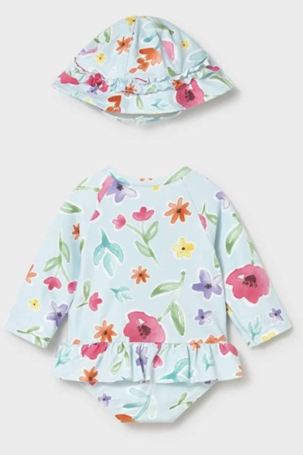 Mayoral Yazlık Kız Bebek Tulum Mayo Şapka 2'li Set Mavi