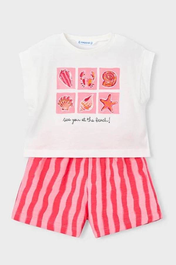 Mayoral Yazlık Kız Bluz Şort 2'li Set Kırmızı