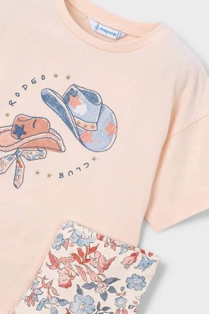 Mayoral Yazlık Kız Bluz Tayt 2'li Set Somon - Thumbnail