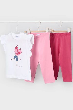 Mayoral Yazlık Kız Bluz Tayt 3'lü Set Pembe - Thumbnail
