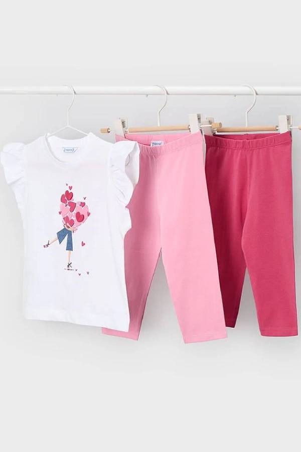 Mayoral Yazlık Kız Bluz Tayt 3'lü Set Pembe