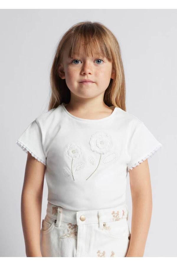 Mayoral Yazlık Kız Çocuk Kısa Kol T-shirt Beyaz