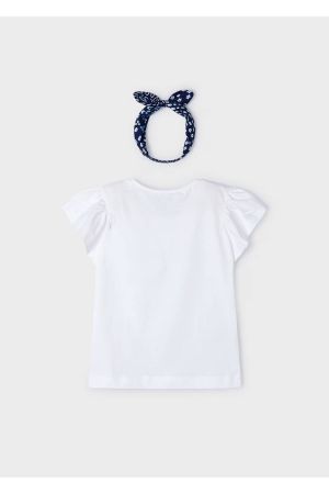 Mayoral Yazlık Kız Kısa Kol T-shirt Bandana Set Beyaz - Thumbnail
