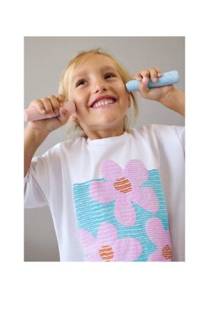 Mayoral - Mayoral Yazlık Kız Kısa Kol T-shirt Ekru