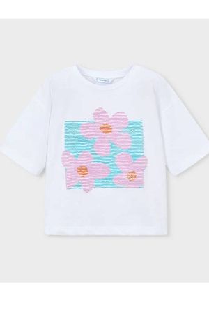 Mayoral Yazlık Kız Kısa Kol T-shirt Ekru - Thumbnail