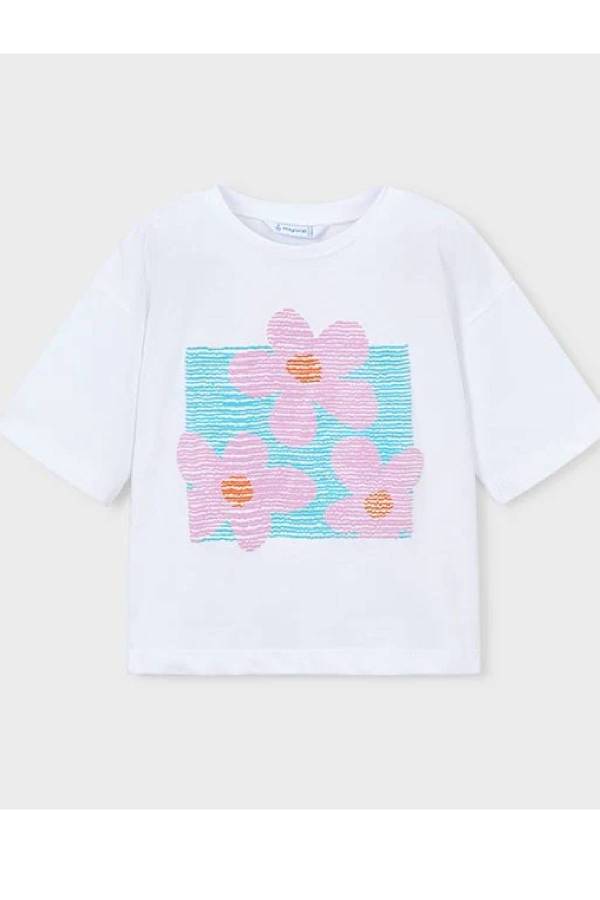 Mayoral Yazlık Kız Kısa Kol T-shirt Ekru