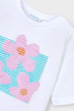 Mayoral Yazlık Kız Kısa Kol T-shirt Ekru - Thumbnail