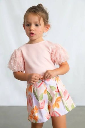 Mayoral Yazlık Kız Kısa Kol T-shirt Pembe - Thumbnail