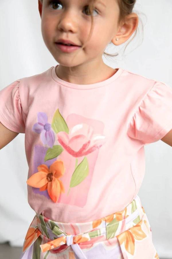 Mayoral Yazlık Kız Kısa Kol T-shirt Somon