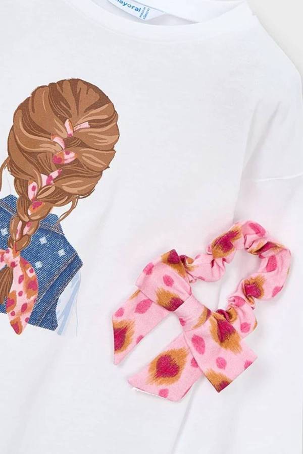 Mayoral Yazlık Kız Uzun Kol T-shirt Ekru