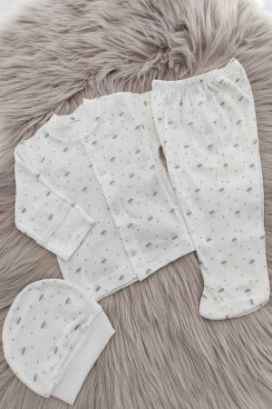Bulut Desenli Önden Çıtçıtlı Bebek Pijama Takımı Beyaz - Thumbnail