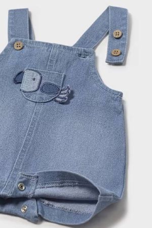 Yazlık Erkek Bebek Kısa Denim Tulum Mavi - Thumbnail