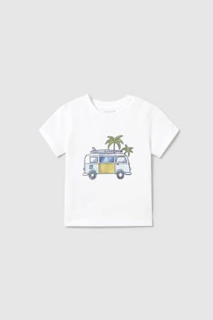 Yazlık Erkek Bebek Minibüs Baskılı T-shirt Beyaz - Thumbnail