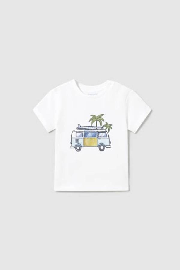 Yazlık Erkek Bebek Minibüs Baskılı T-shirt Beyaz