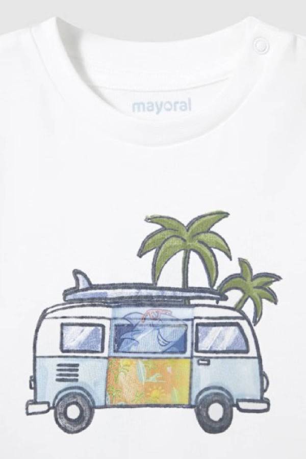 Yazlık Erkek Bebek Minibüs Baskılı T-shirt Beyaz